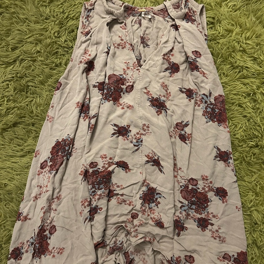Free People Floral Sleeveless Tunic in Cream and Burgundy